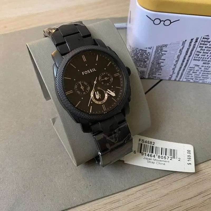 Fossil Machine Mid-Size Chronograph Black Dial Men's Watch- FS4682